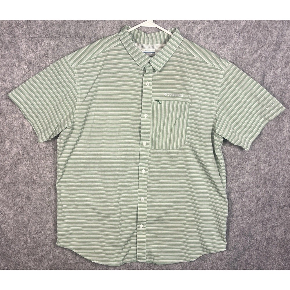 Columbia Shirt Men's XL Green Stripe Twisted Creek PFG Fishing Outdoor Button Up